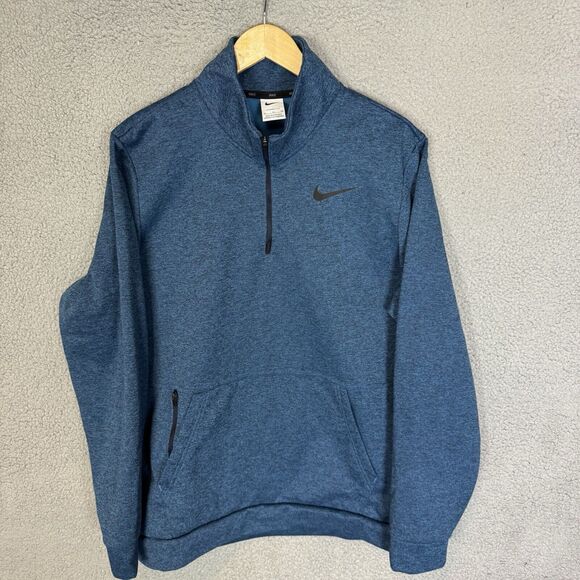 Nike Sweater Mens L Blue Therma Fit‎ Pullover Sweatshirt 1/4 Zip Long Sleeve - Picture 1 of 7